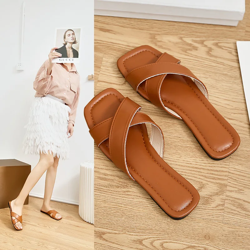 

Женские летние шлепанцы с квадратным носком, пляжная обувь