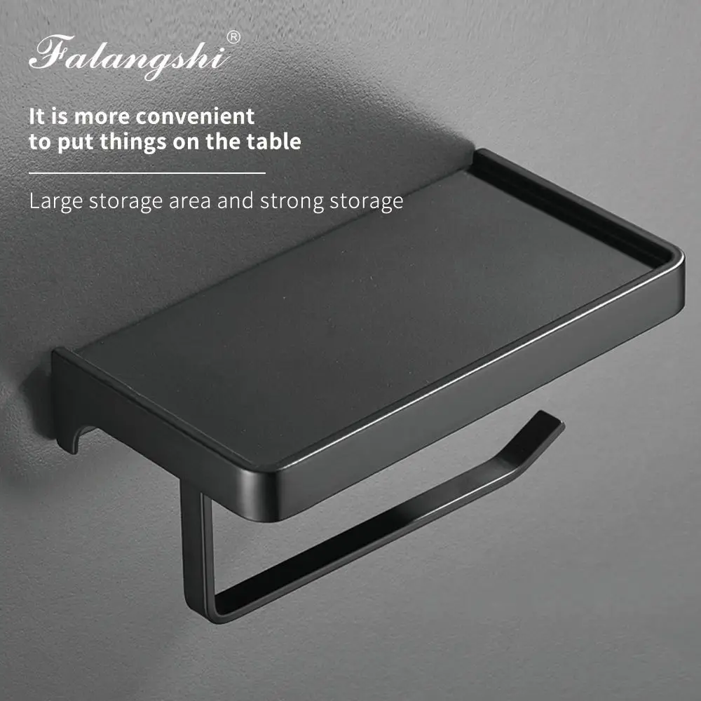 Aluminium Black Toilet Paper Holder Bathroom Phone Storage Paper Dispenser Roll Holder Wall Mounted Bathroom Shelve WB8233 toilet paper holder