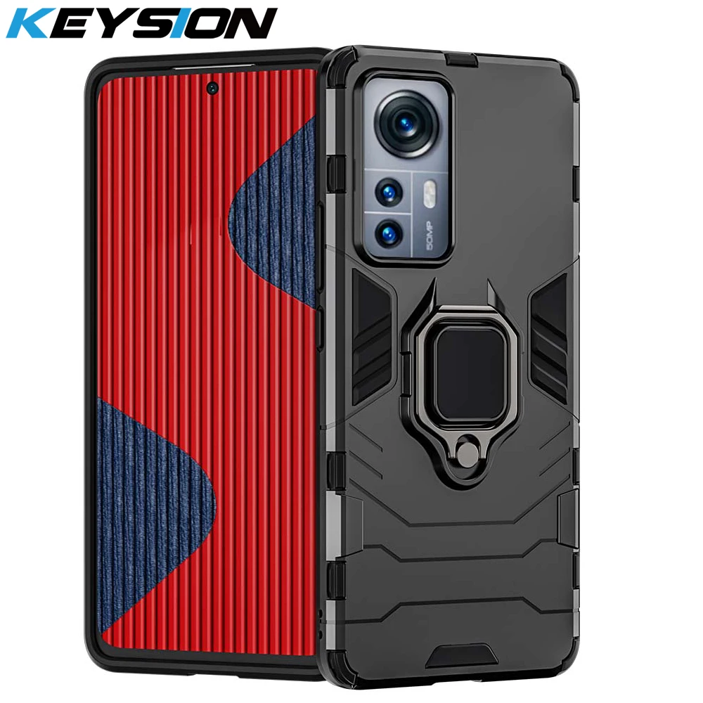 KEYSION Stoßfeste Rüstungshülle für Xiaomi 12S Pro 5G 12 Lite Silikon + PC-Ringständer Telefonrückseite für Xiaomi Mi 12 P_voghion.com