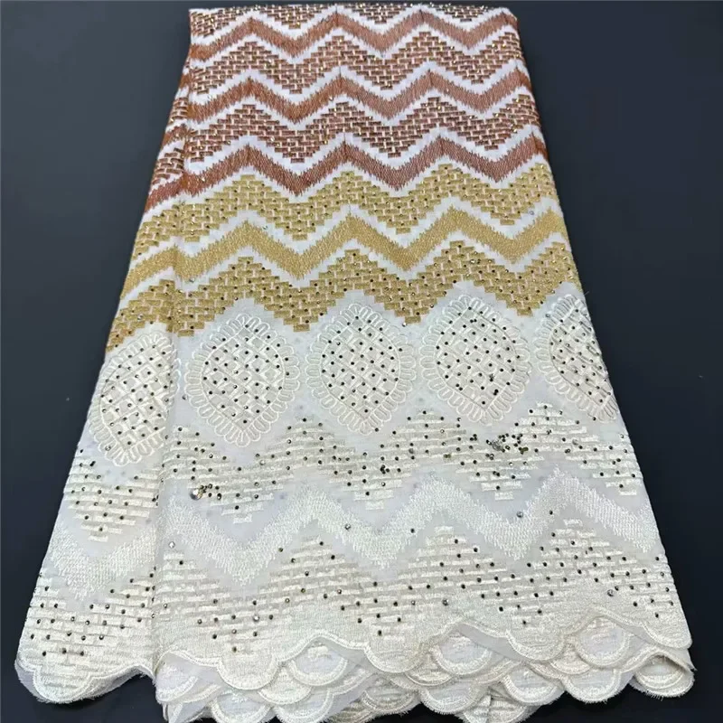 

5 Yard Swiss Voile Lace Fabric With Stones Embroidery African 100% Cotton Popular Dubai Style For Party Cloth Material 1L112902