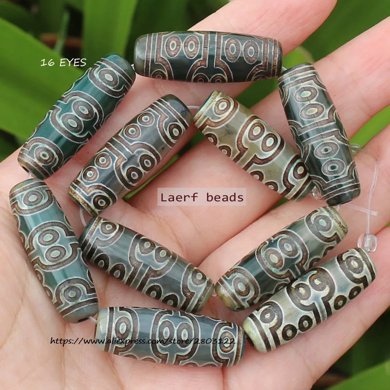 Perles d'agate naturelle noire et verte, Agate Dzi, Prairie Tibet, DIY Jewelry Executive, Autour de 10x30mm, 1 Pc