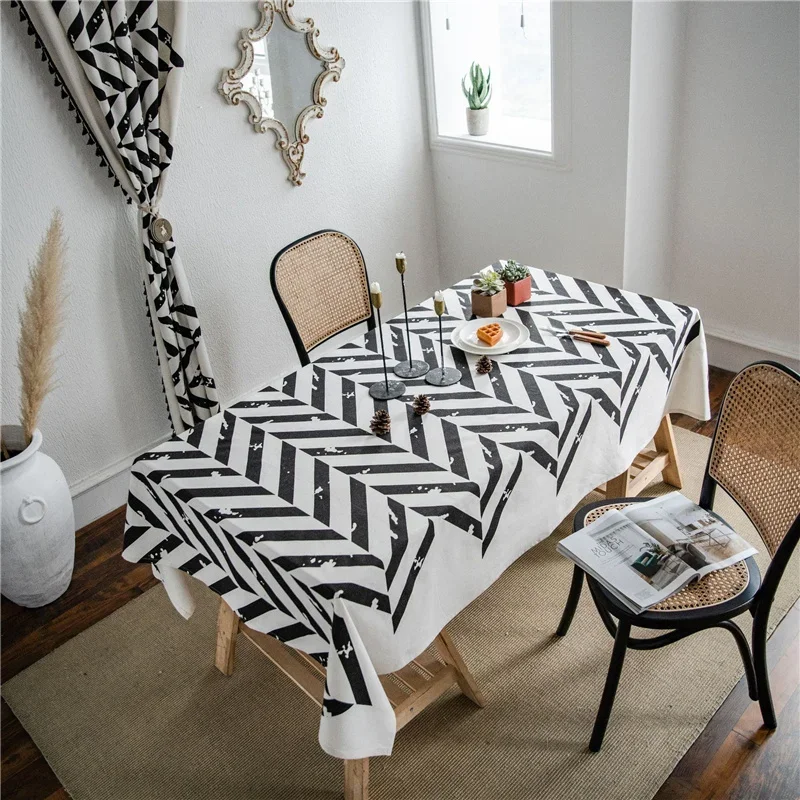 

Geometric Tablecloth Linen mantel mesa Black and White Table Cloth for Table Pastoral Fresh Table Cover nappe de Geometric