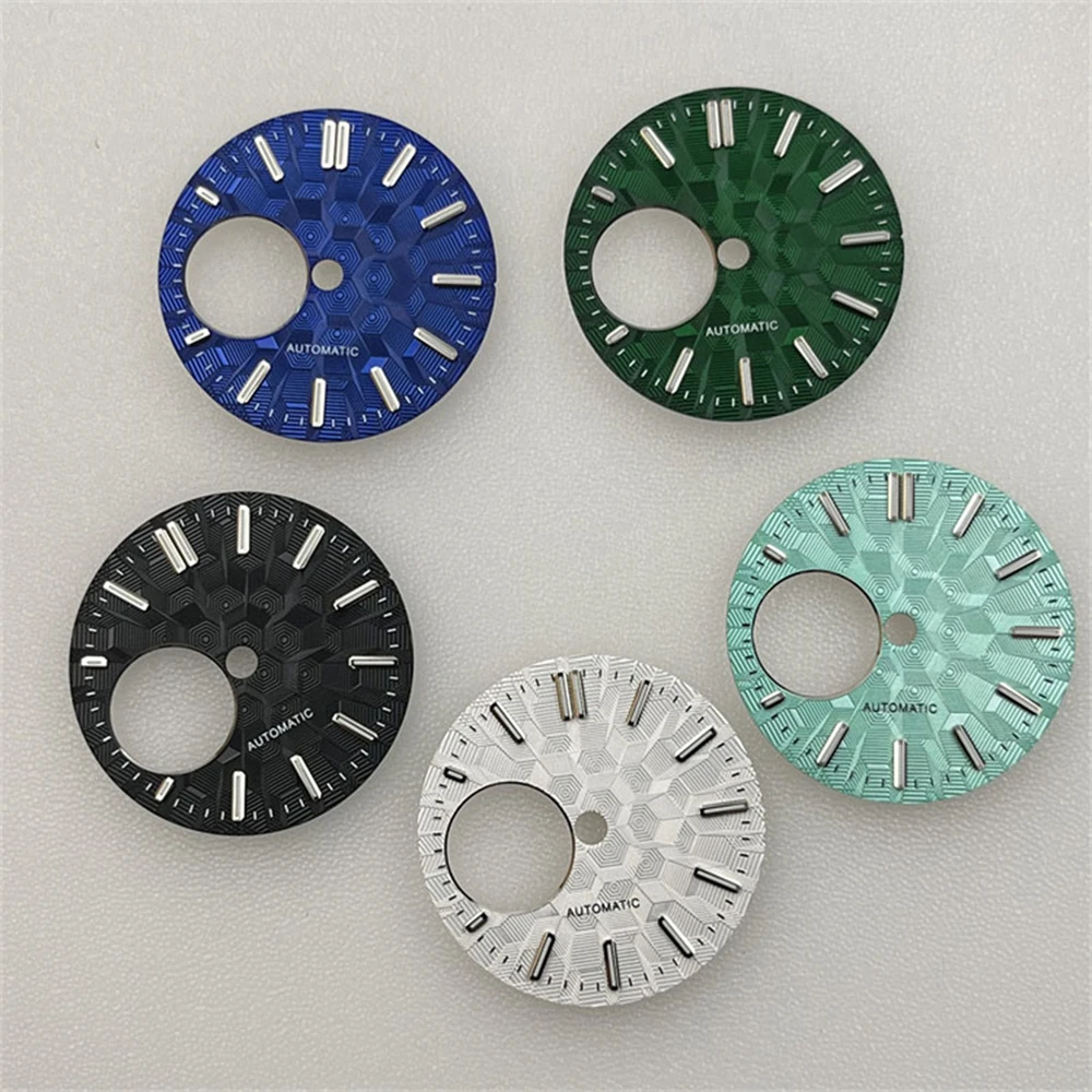 

28.5MM Green Luminous Mechanical Watch Dial Modify Accessories for NH34/NH38 Movement Replacement Round Hole Dial Feet at 3/3.8