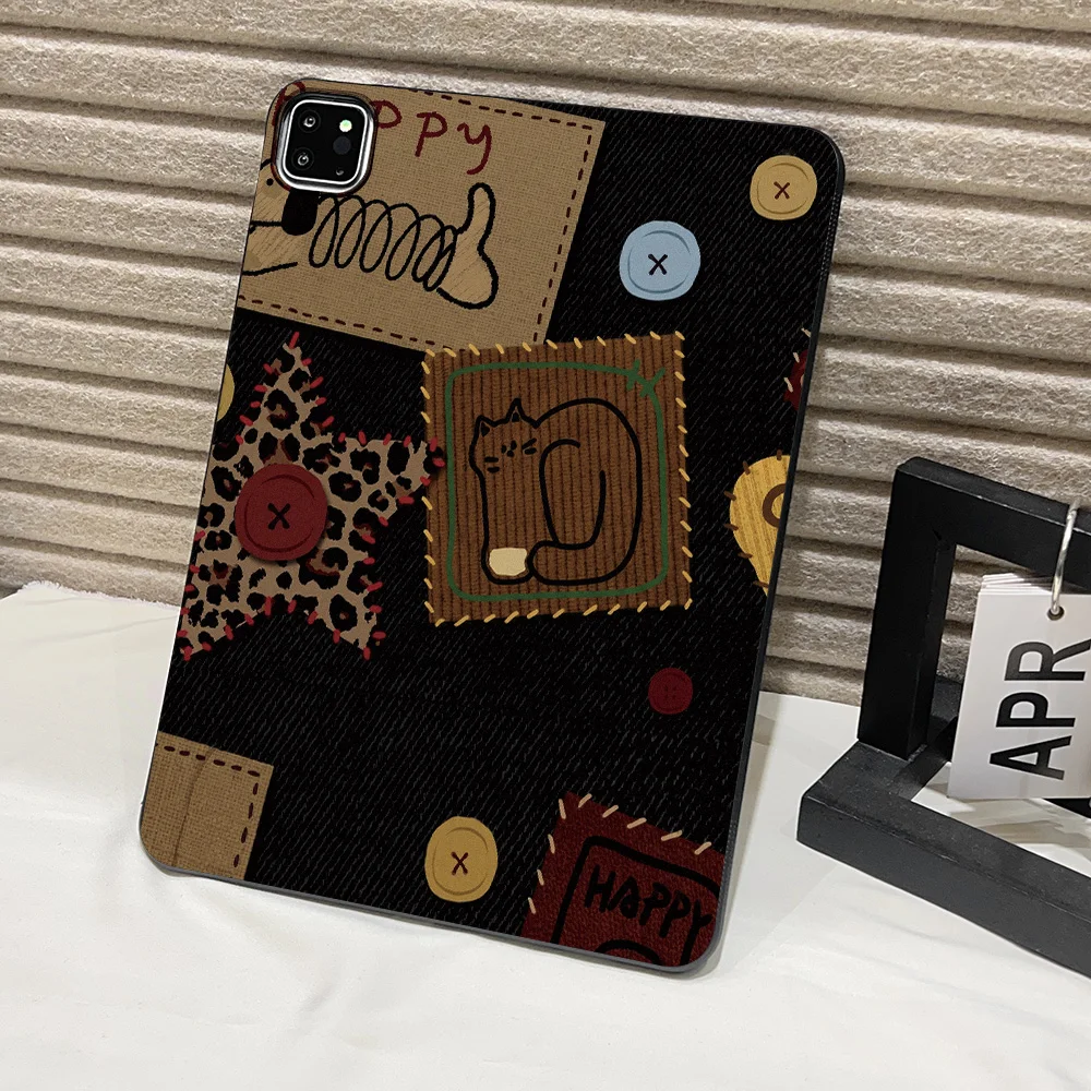 Matte Finish Patchwork Denim Cat Leopard Tablet Case