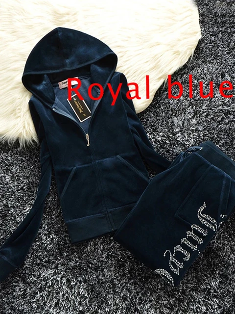 YICIYA TRACKSUIT hoodies Velvet Zipper Sweatshirt And Pants Winter women velour Pant Suit Hoodies Zipper Rhinestone velour suits Royal blue suit