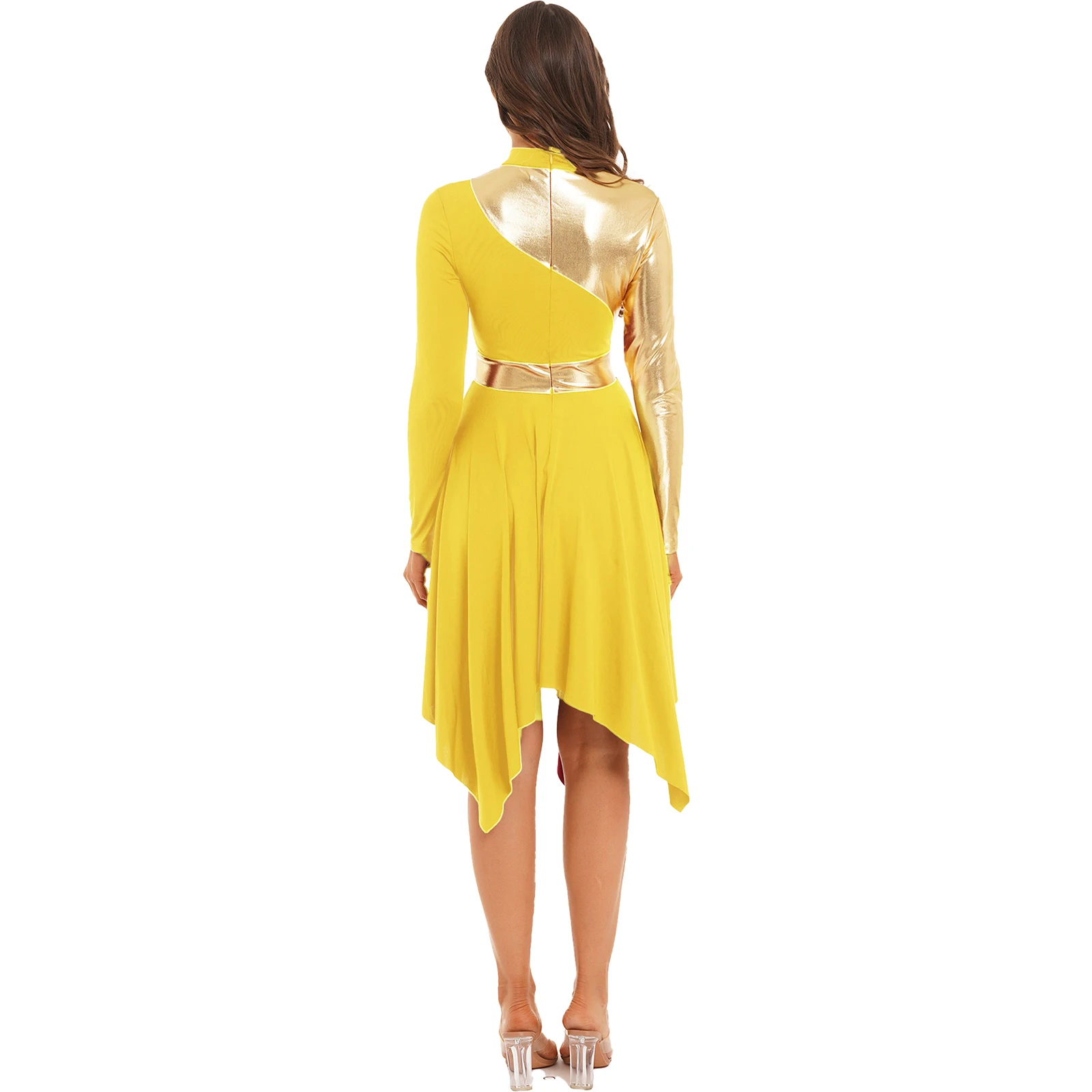 Women Adult Long Sleeve Lyrical Ballroom Performance Dress Color Block Praise Dance Tunic Dress Liturgical Worship Dance Dresses