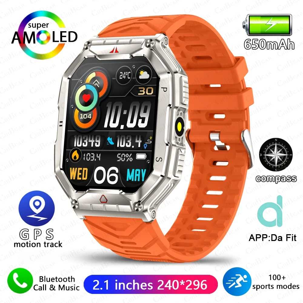 Reloj inteligente deportivo para exteriores 2024 con seguimiento GPS, batería de 650 Mah, 1 ATM, brújula impermeable, reloj con llamadas Bluetooth para hombres_voghion.com