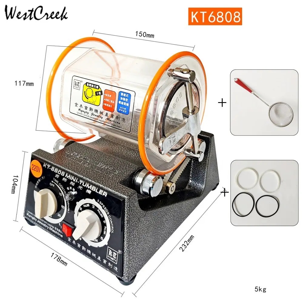 

3Kg KT6808 Rotary Tumbler Surface Polisher Jewelry Drum Polishing Machine Tumbling Mini-Tumbler Finishing Tools