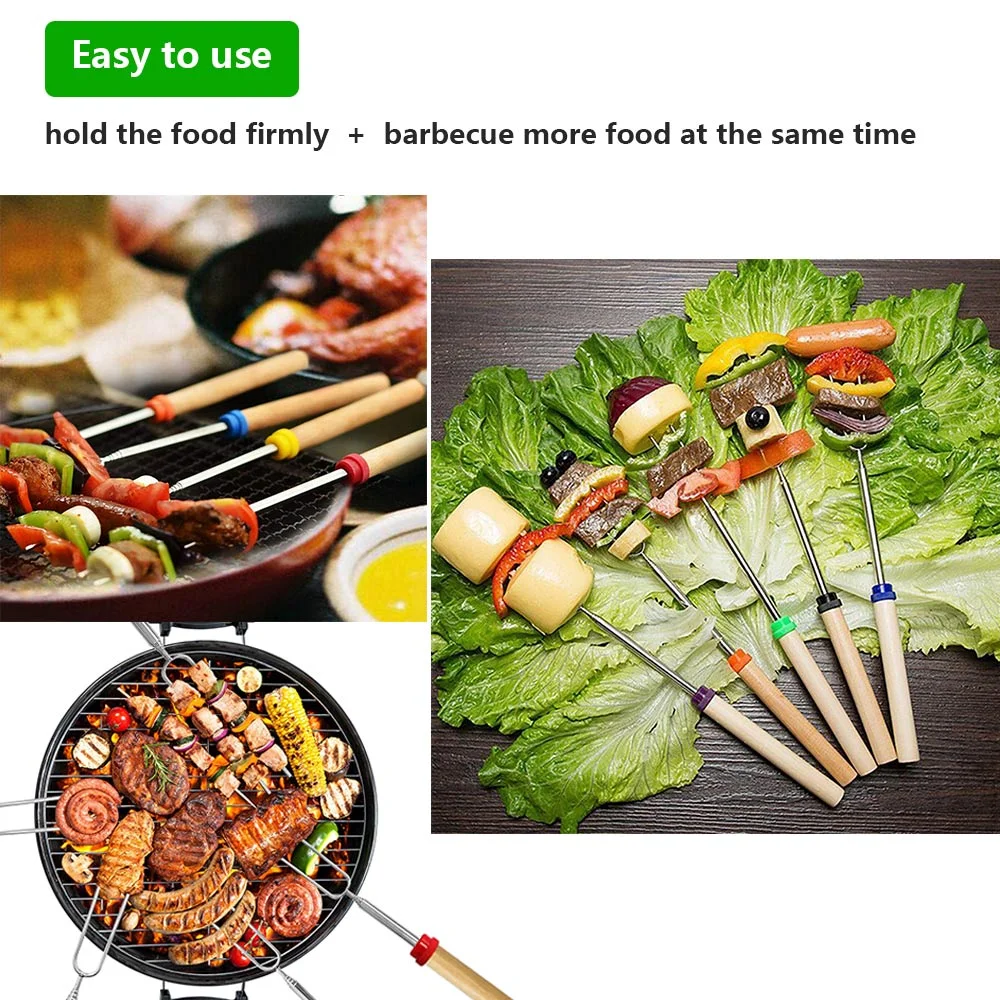WALFOS 6/8/10pcs Double Metal Skewers For Barbecue Reusable BBQ Grill Forks Sticks Needle Barbecue Grill Stainless Steel Skewers