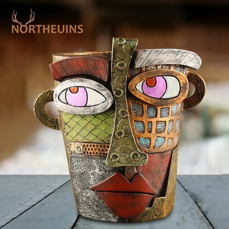 Northeuins Resina Retro Face Colorato Arte Astratta Vasi Da Fiori Succulenti Ornamento In Resina Vaso Di Fiori Antichi Contenitore Piano In Vaso