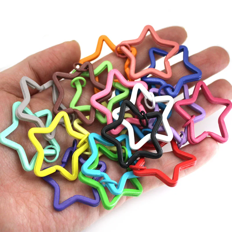 금속 다채로운 열쇠 고리, 별 모양 분할 고리, 키체인 펜던트, DIY 쥬얼리 액세서리, 35mm, 10PCs/로트  Best Top5