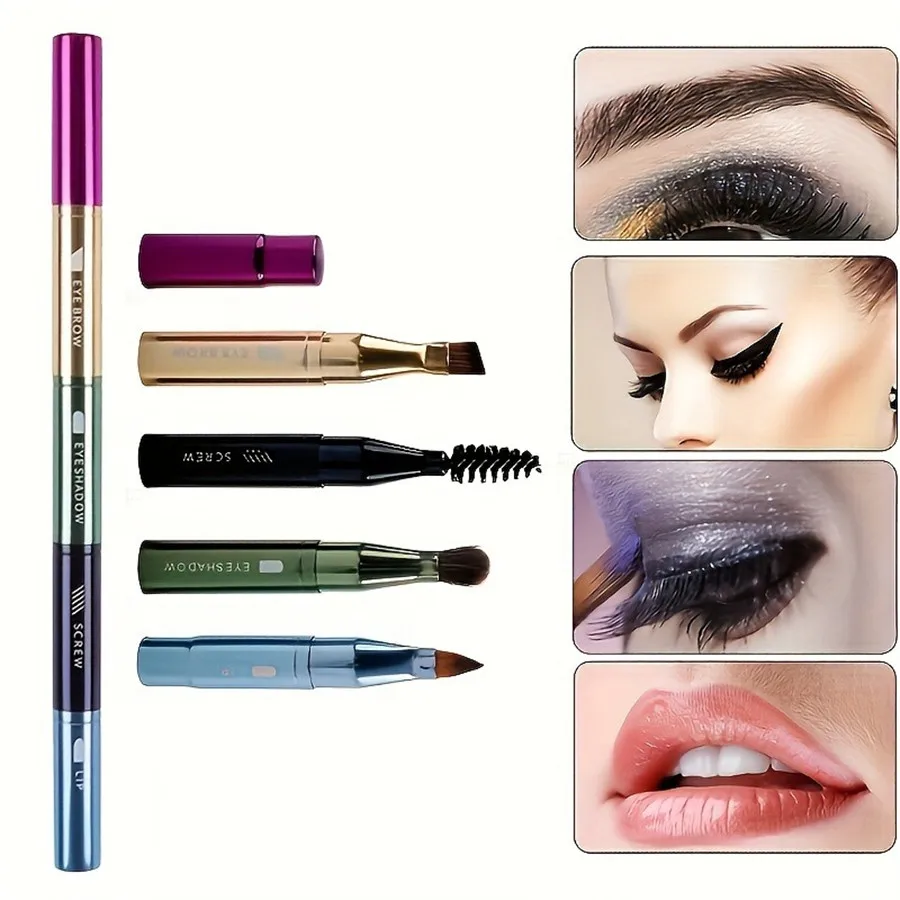 4-in-1 Portable Makeup Brush Set, Metal Handle Eyebrow & Lip Brushes with Eyelash And Eyeshadow Applicators, Travel-Friendly