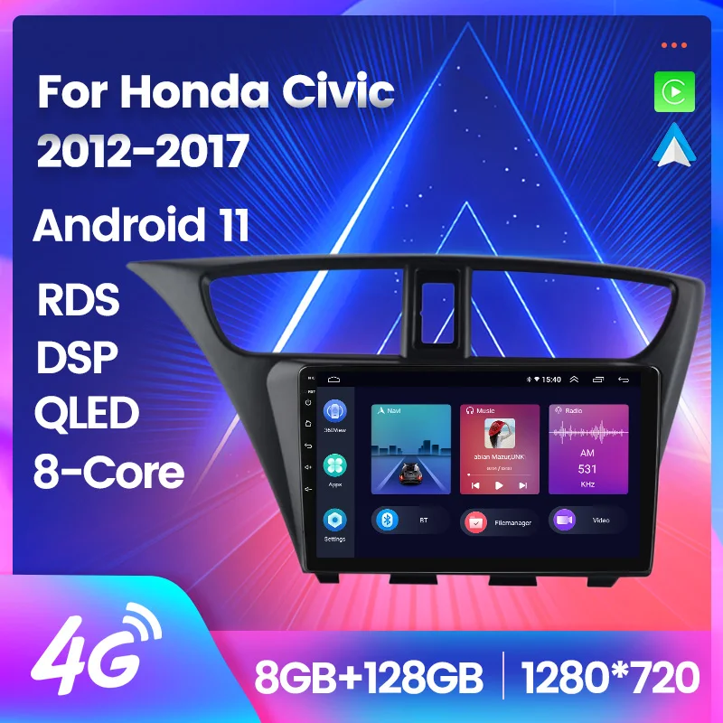 

9“ Android 11 Car Radio Auto Audio Stereo For Honda Civic 2012-2017 8-core GPS Navigation Carplay+Auto WiFi+4G DSP RDS BT QLED