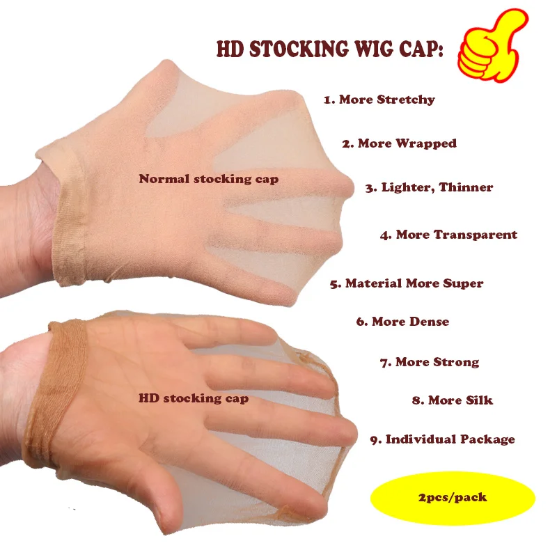 3Packs(6Pcs) Hd Wig Cap Ultra Thin Transparent Hd Stocking Wig Cap Invisible Hair Net Wholesale Breathalbe Bald Wig Accessories