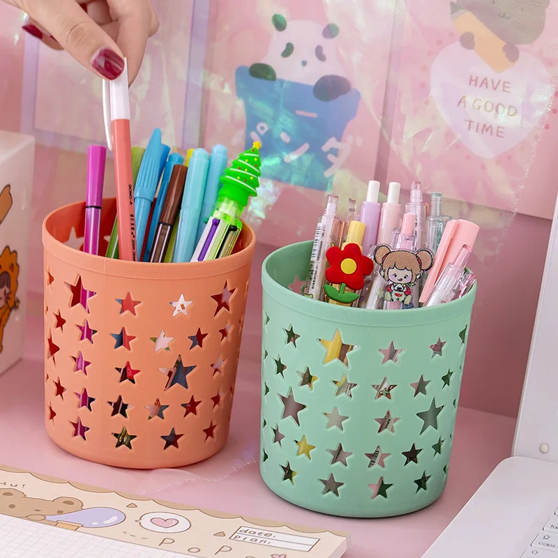 Cute Hollow Star Pen Holder Kawaii Brush Pencil Storage Container Desk Organizer Stationery Pen Holder Kids Gift Office Supplies pen holder desk organizer pen and brush holder brush holder