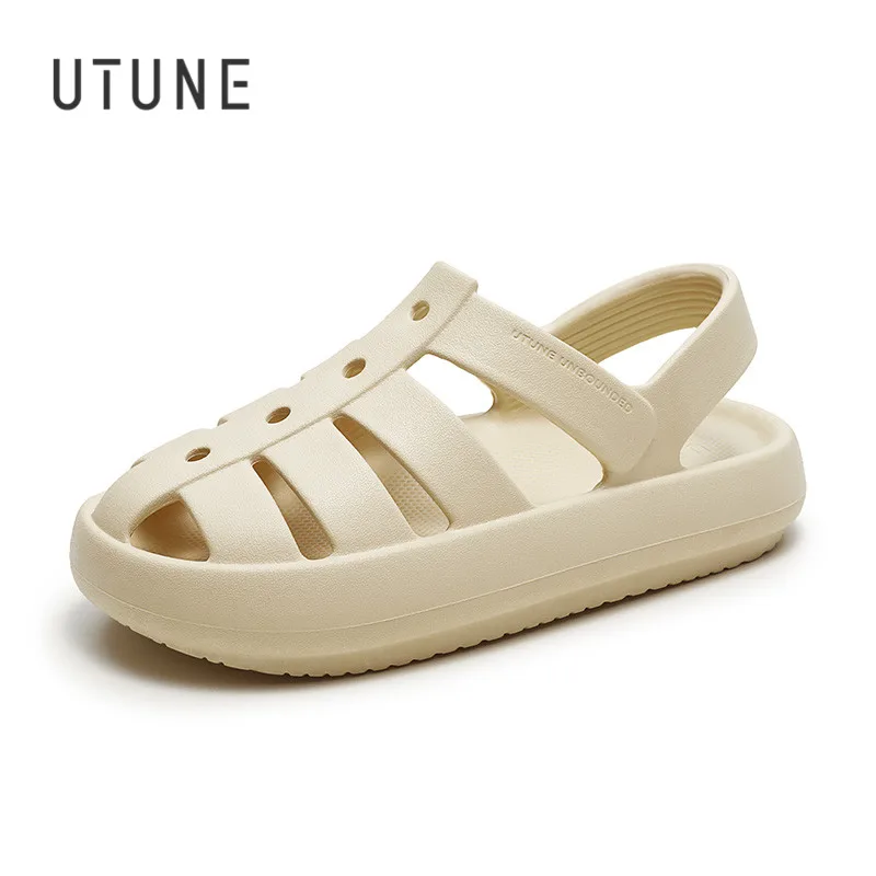 UTUNE Roman Sandals For Women Men Couple Outdoor Beach Shoes SummerThick Cushion Breathable Non-slip Platform Sandal White