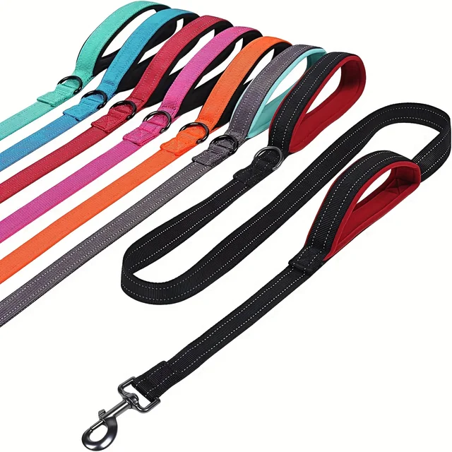 Dog Leashes Outdoor Travel Dog Training Chain Heavy Duty Double Handle Lead for Greater Control Safety Training Dual Handle Dog Leashes Outdoor Travel Dog Training Chain Heavy Duty Double Handle Lead for Greater Control Safety Training Dual Handle