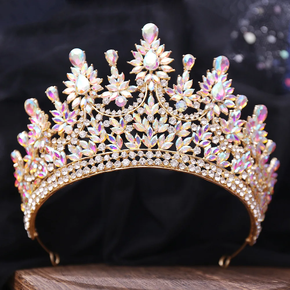 Vintage Baroque Style Rhinestone Bridal Large Crystal  Crown Wedding Headdress Wedding Party Accessories Pageant Queen Tiara