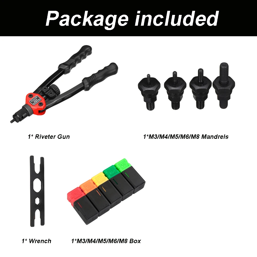 Auto Rivet Tool Riveter Gun Hand Riveting Kit Nuts Nail Gun Household Repair Tools BT-606 for ALLSOME