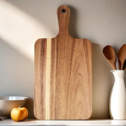 Premium Square Wood Cutting Board with Handle - Versatile Serving Tray for Cheese, Bread, Vegetables, and Fruits (1PCS)