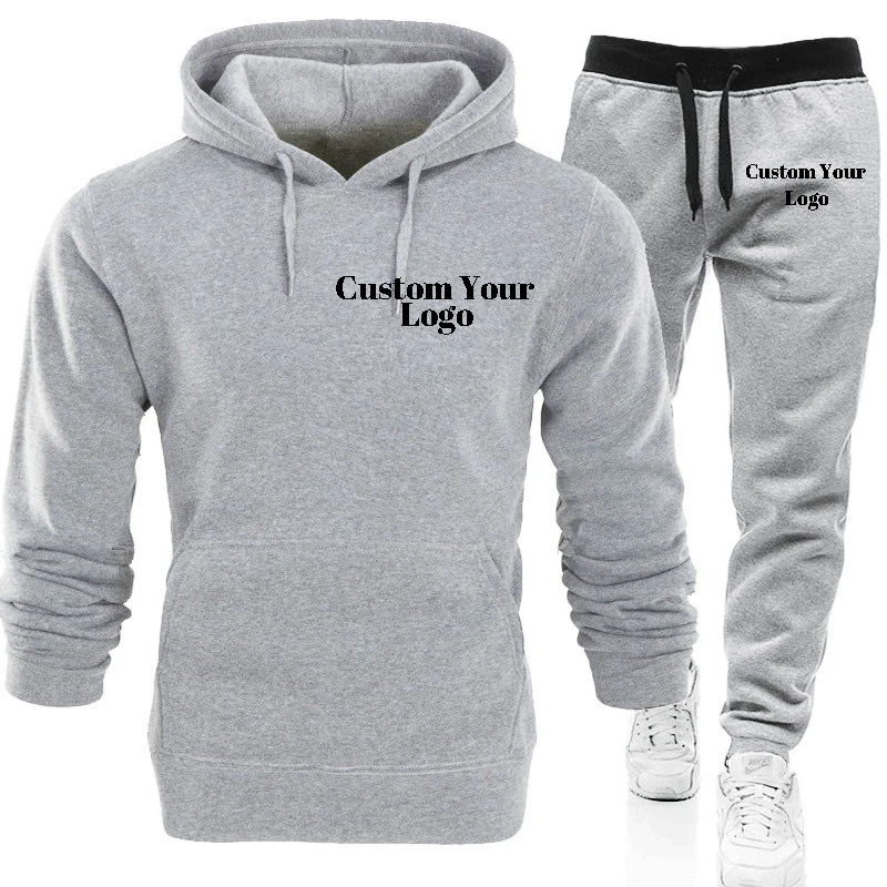 Customizable Men's Casual Sports Hooded Suit Autumn and Winter Padded Sweatshirt Men's Solid Colour Sweatshirt