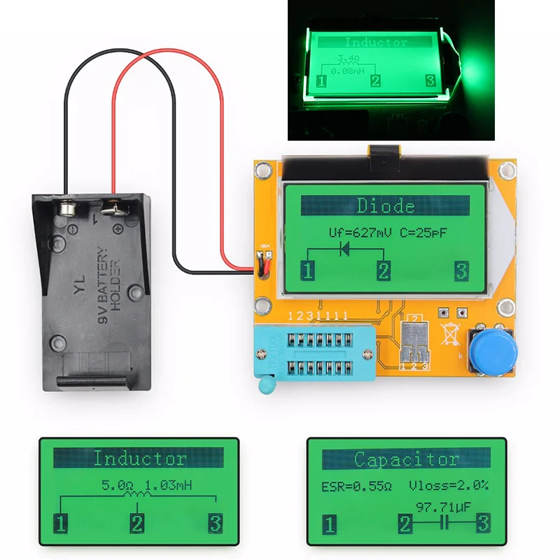 

LCR-T4 ESR Meter LCD Screen Transistor Tester Diode Triode Capacitance SCR Inductance Multimeter LCR\PWM Meter MOS/PNP/NPN Test