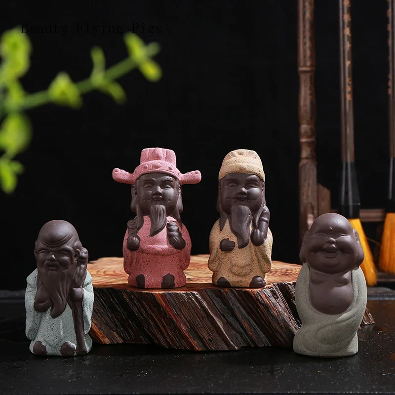 Creative and cute ceramic purple sand tea pet decorations, flower pots, tea ceremony, car mounted Zen decorations Artificial