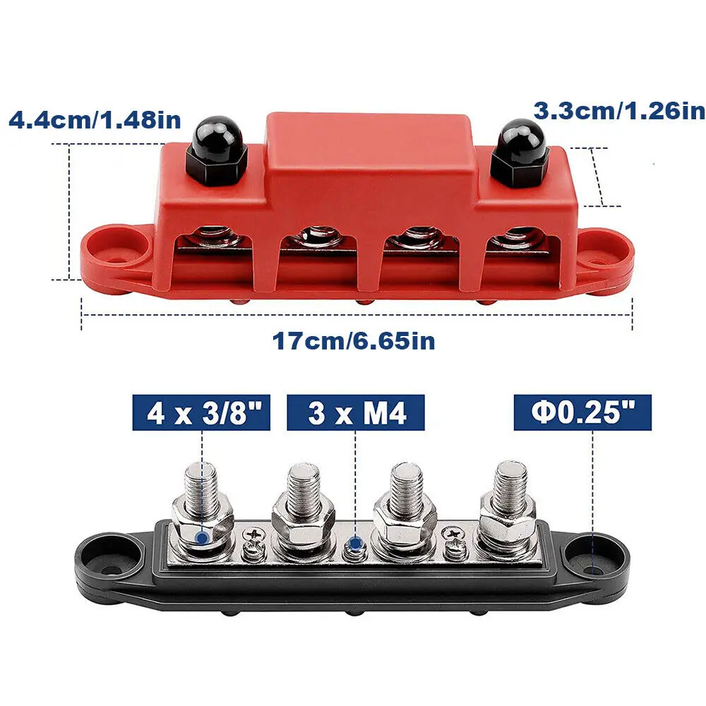 2pcs 12V 250A 4 Post M10 Terminal Bus Bar Battery Power Distribution Block Terminal Screw for Car Boat