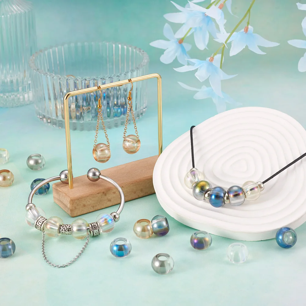 Kissitty 100Pcs Mixed Color Electroplate Transparent Glass European Beads Large Hole Beads For Bracelet Necklace Jewelry Making