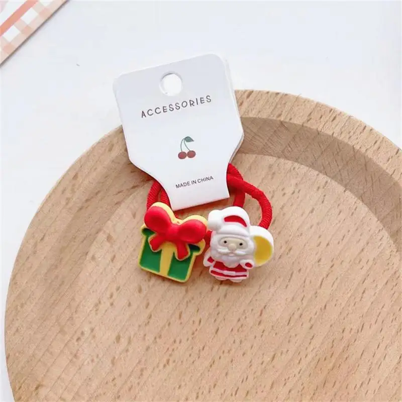 2pcs /Set New Christmas Elastic Hair Bands Snowman Elk Cartoon Rubber Hair Rope For Girls Festival Headwear Accessories