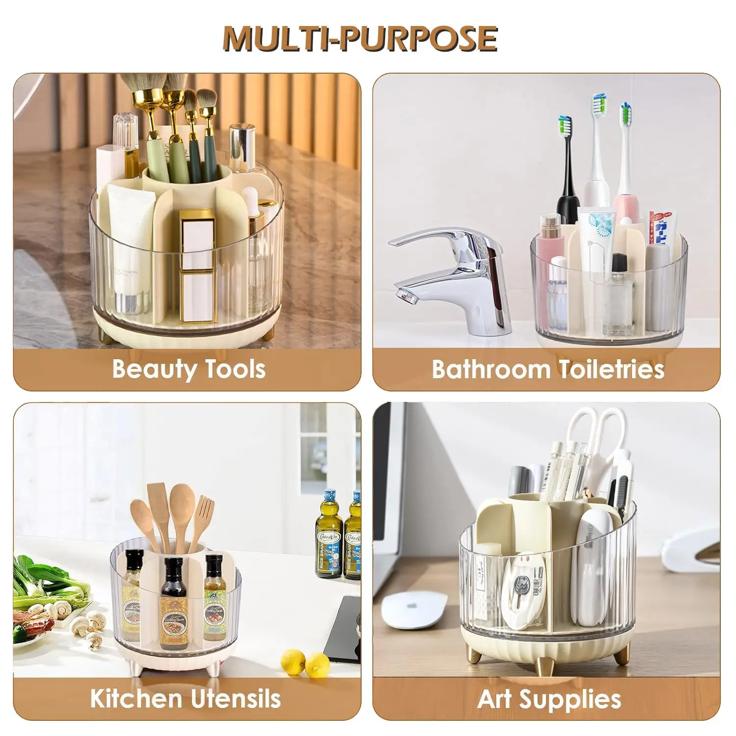 360 Rotating Cosmetics Makeup Brush Organizer with 7 Compartment, Makeup Holder for Vanity Home Office Desktop Storage Box 5