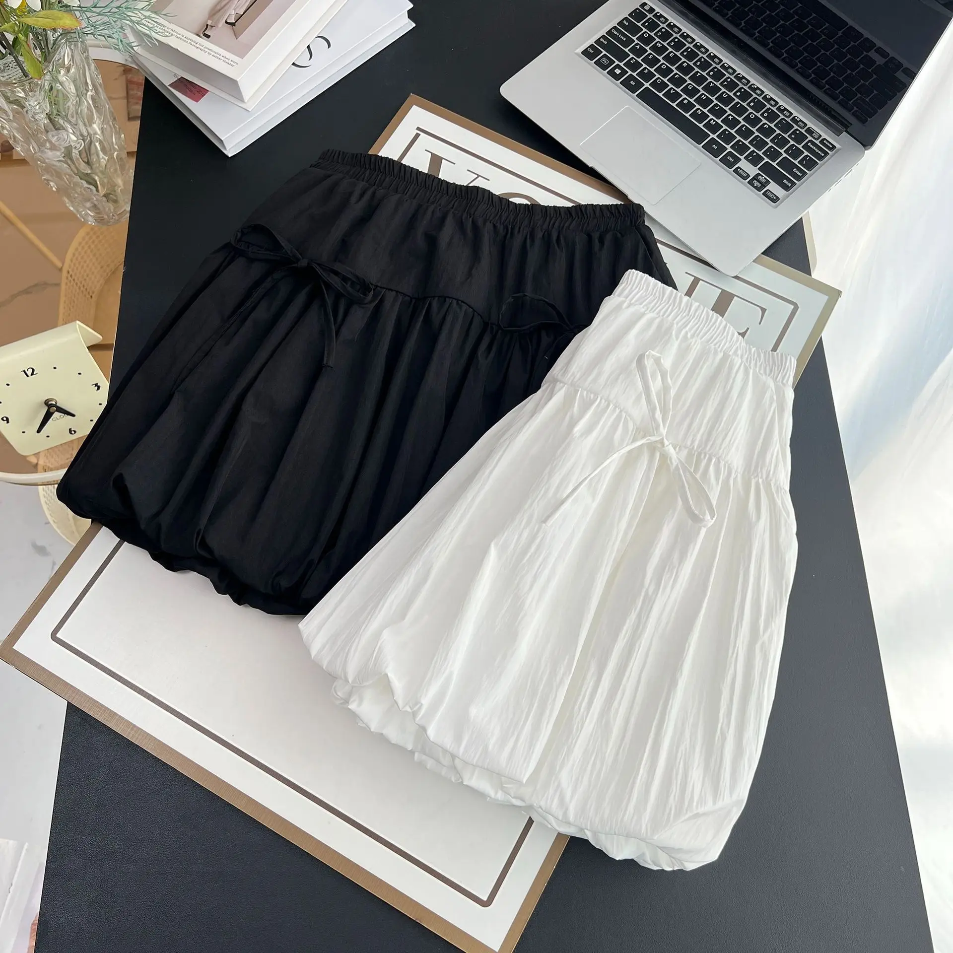 Summer New 100KG Sweet Bow Lantern Mini Skirt Plus Size Women's Washed Short Skirt 1662