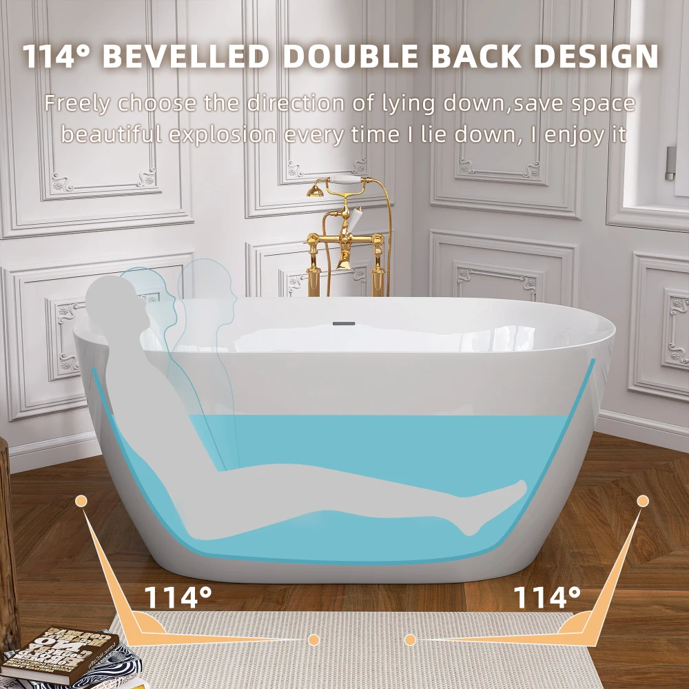 51 Inch Contemporary Acrylic Freestanding White Bathtub-Soaking with Overflow and Pop-up Drain, Glossy Finish