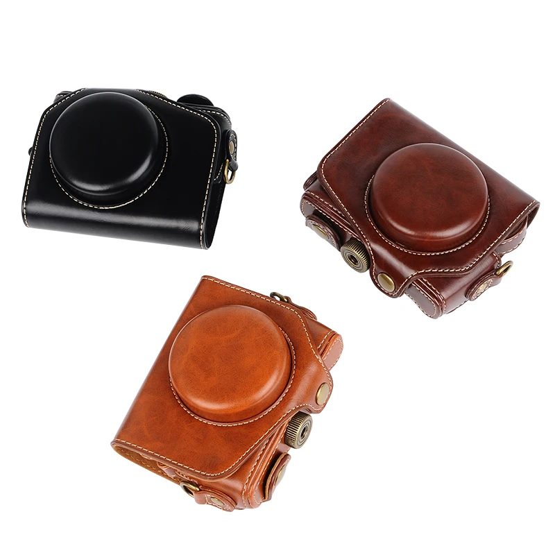 Custodia Per Fotocamera In Pelle Pu Custodia Per Canon G7X G7 X Digital + Strap Top 3 Colori Nero Marrone Caffè