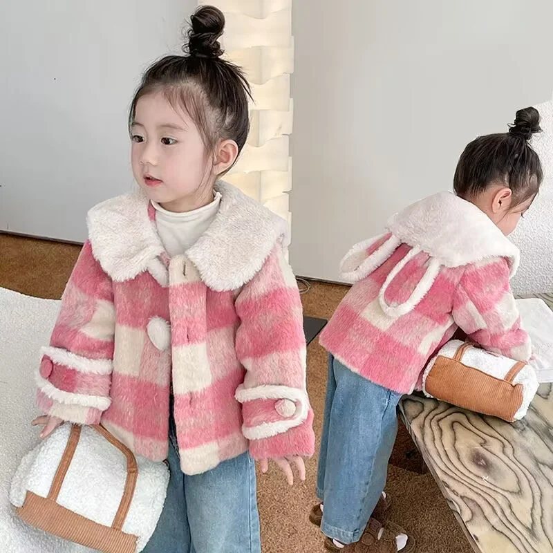 

Girls Woolen Coat Overcoat Jacket Windbreak 2023 Lovely Warm Plus Thicken Winter Cotton Teenagers Gift Children's Clothing
