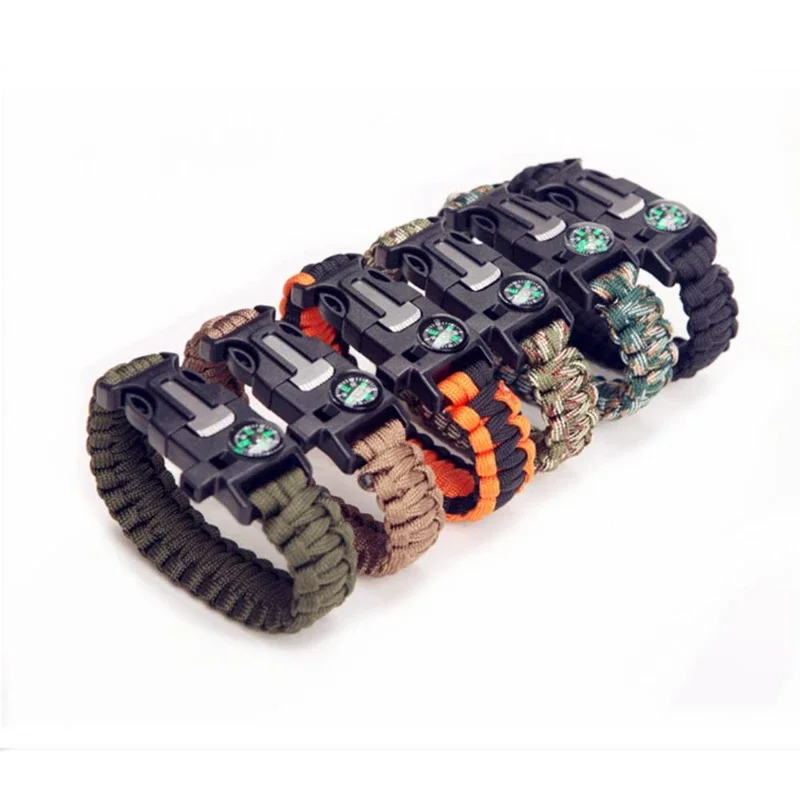 Outdoor Multi-Function Pulseira de Sobrevivência, Emergência Militar, Pulseira Paracord, Raspador Whistle Buckle Tools, 4mm