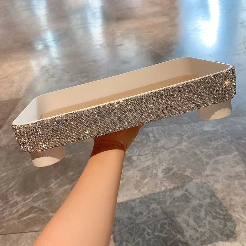 Sparkling Diamond Cosmetics Tray Organizer Storage Jewelry Multipurpose Storage Tray Bathroom Storage Box Kitchen Container Case 6