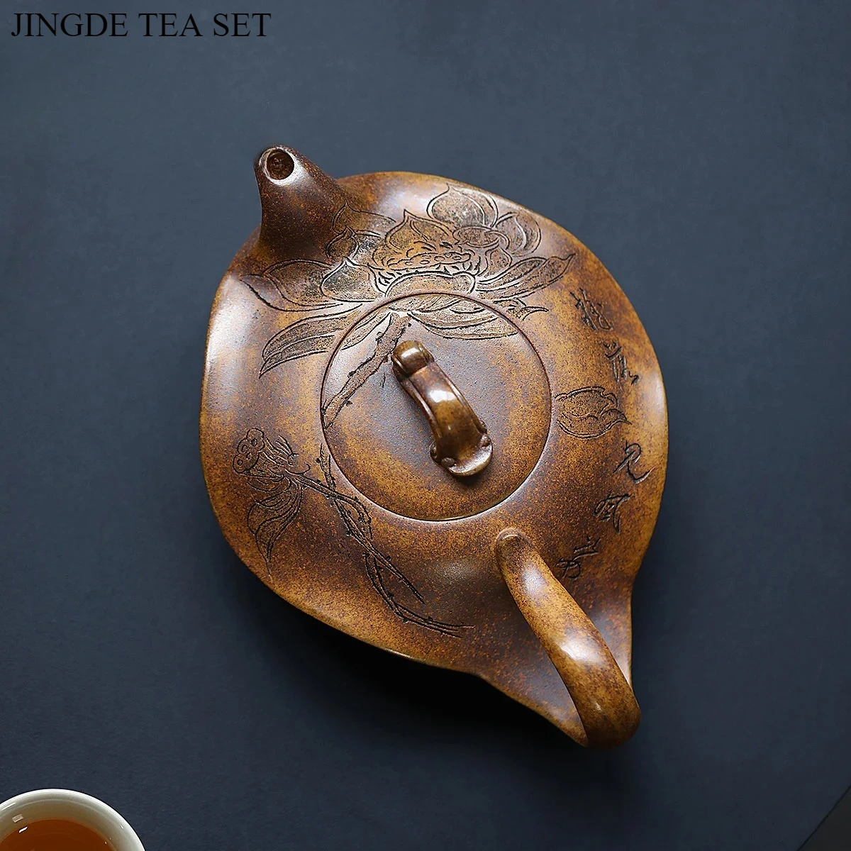 410ml Yixing Handmade Purple Clay Teapot, Original Ore, Longyao Wood Fired Lotus Leaf Teapot, Kung Fu Tea Set Teapot