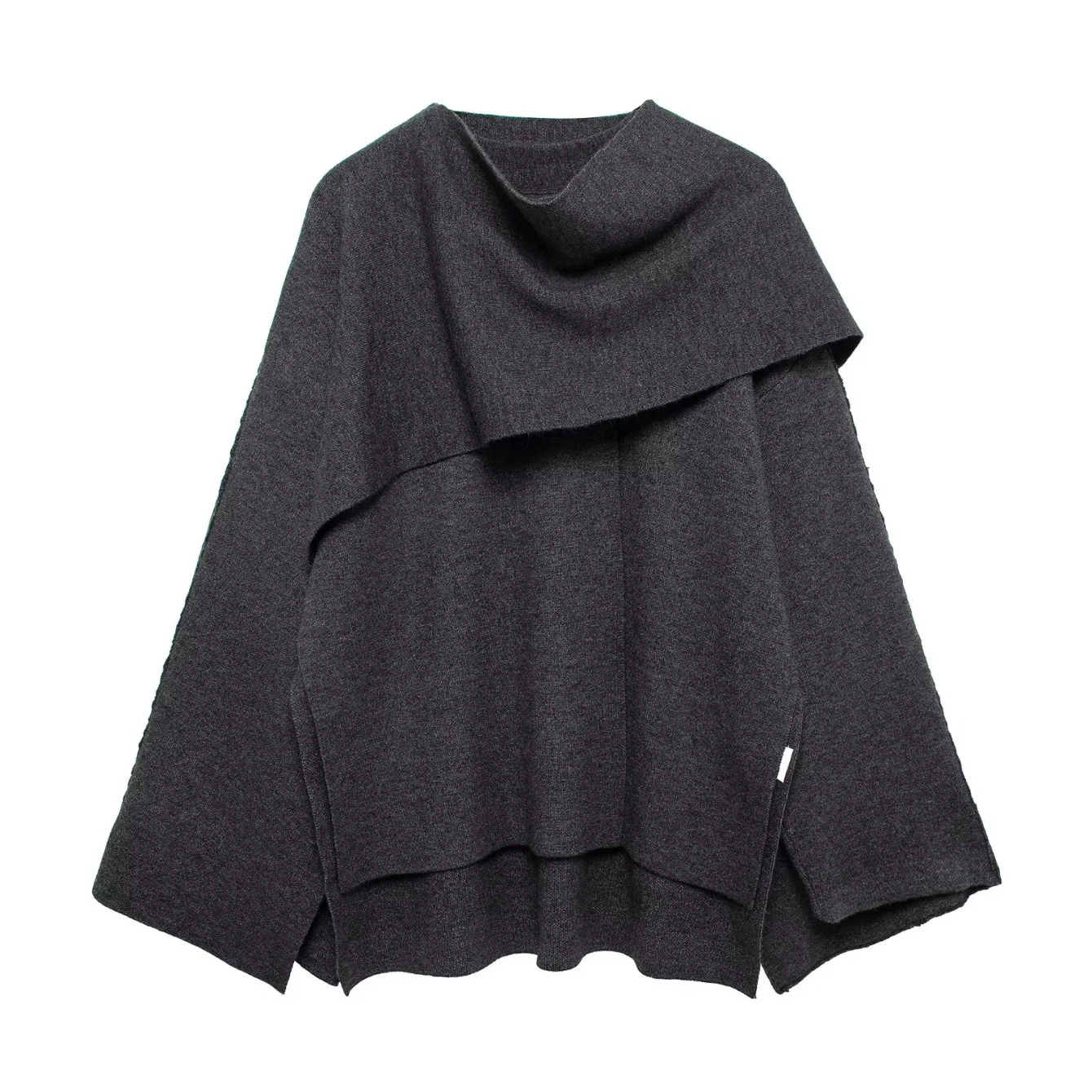 Women's Elegant Solid Cape Style Knitted Jacket Female Chic Scarf Collar Fashion Jacket High Street Long Sleeved Knitted Coat