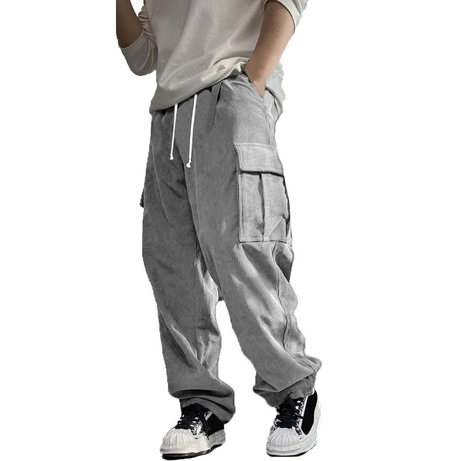 

Мужские вельветовые брюки с эластичным поясом, винтажные облегающие спортивные брюки, облегающие брюки, мужские вельветовые брюки на шнуровке, Размер 1