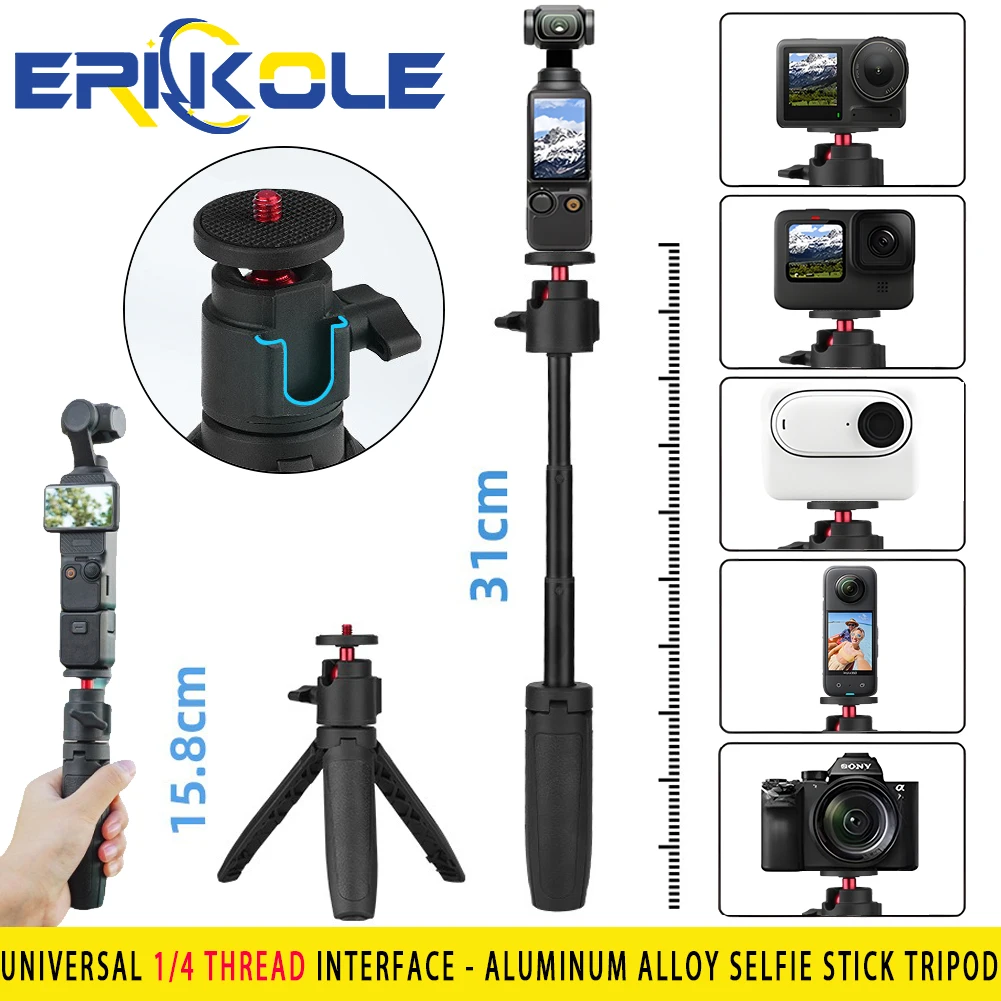 Action Camera Accessories Extension Pole Tripod for DJI OSMO Pocket 3 Telescopic Selfie Stick Accessories for Pocket 2 / 3 GoPro Insta360 Action Camera