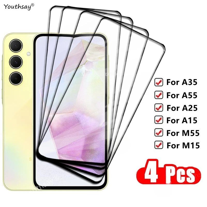 

Закаленное стекло для Samsung Galaxy A35 с полным покрытием, Защитная пленка для экрана Samsung Galaxy A55, A35, A25, A15, M55, M15, Samsung A35