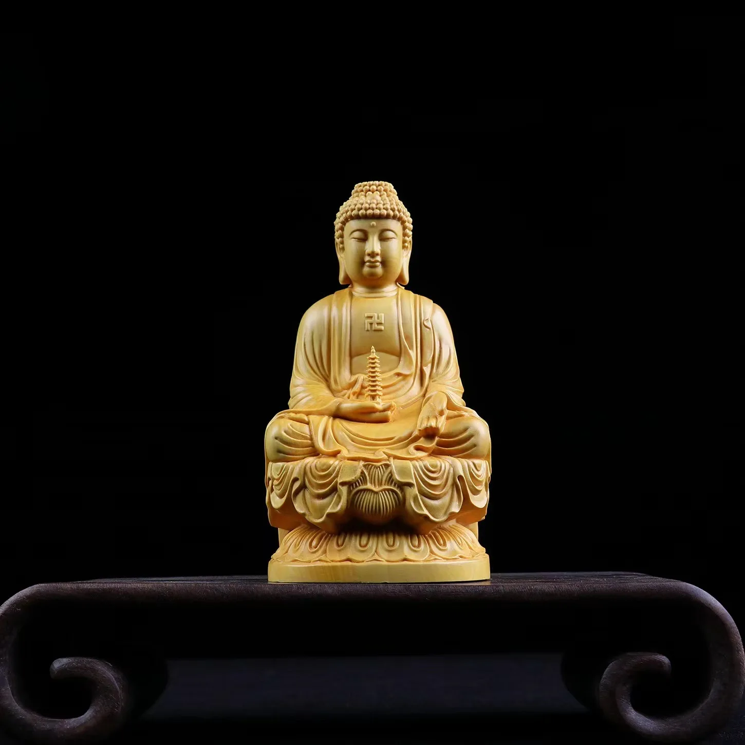 

Solid wood carving Pharmacist Buddha Wooden hand carving Home living room-room decoration statue 13cm /5.10 in