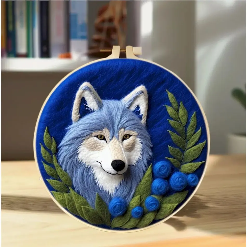 RUOPOTY Needle Felting Kit Wolf Complete Needle Felting Starter Kit Wool Felt Painting Animal Craft For Home Decors