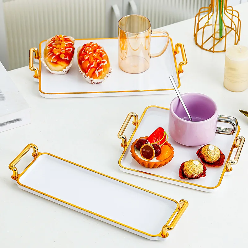 Light Luxury Plastic Tray Household Rectangular Cosmetics Storage Living Room Water Cup Storage Apartment Storage Trays 2