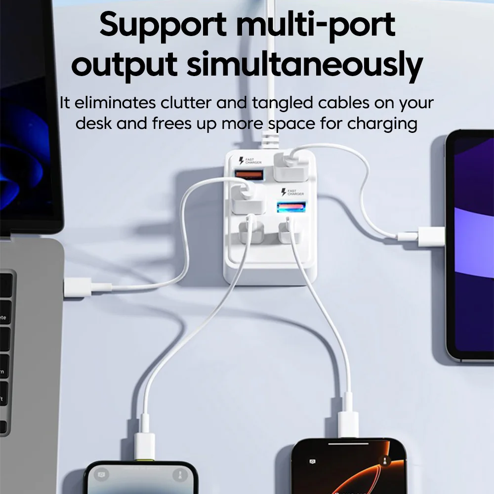 Multi-Port USB Charger with 6 Outlets and Power Strip, 43CM Cable Included
