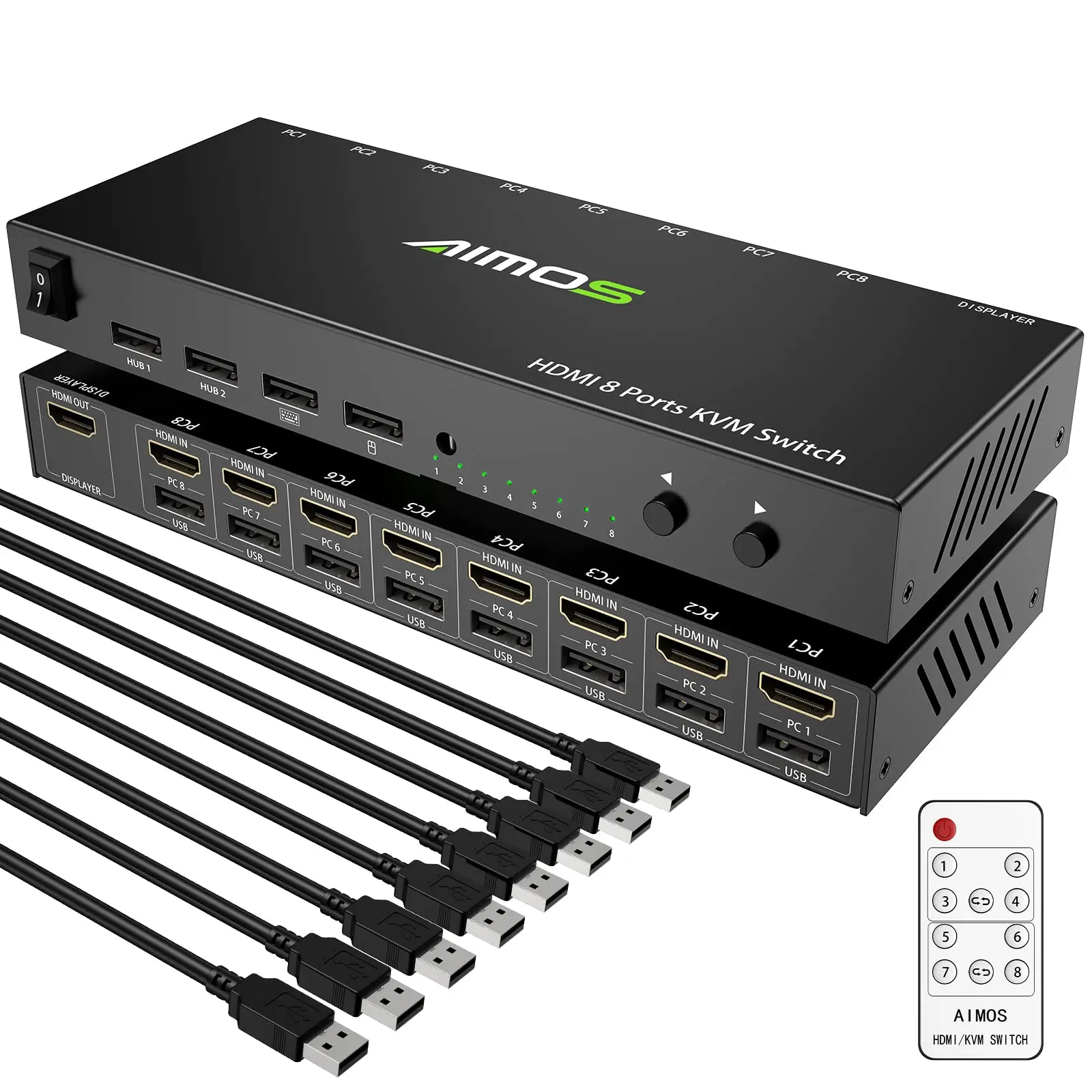 AIMOS HDMI 10 Port 8 Port KVM Switch,KCEVE 4K@60Hz USB Switch 10/8