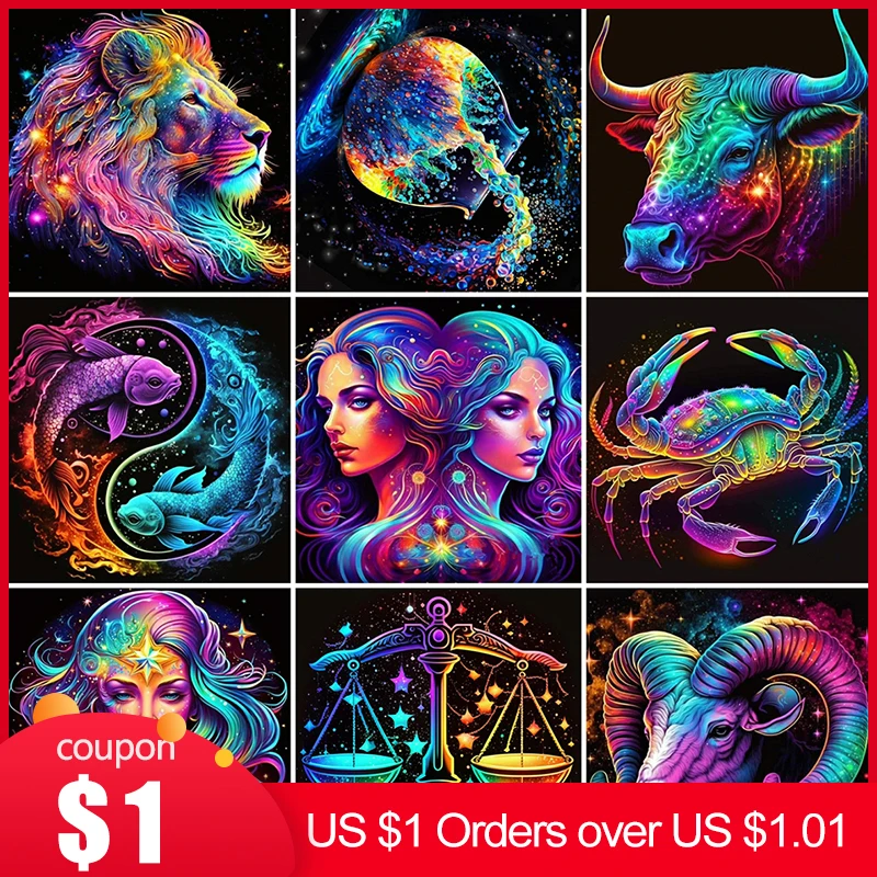 EverShine New 2023 Diamond Mosaic The Zodiac Cross Stitch Kit Beads Embroidery Animal Leo Aries Sagittarius Painting Wall Art