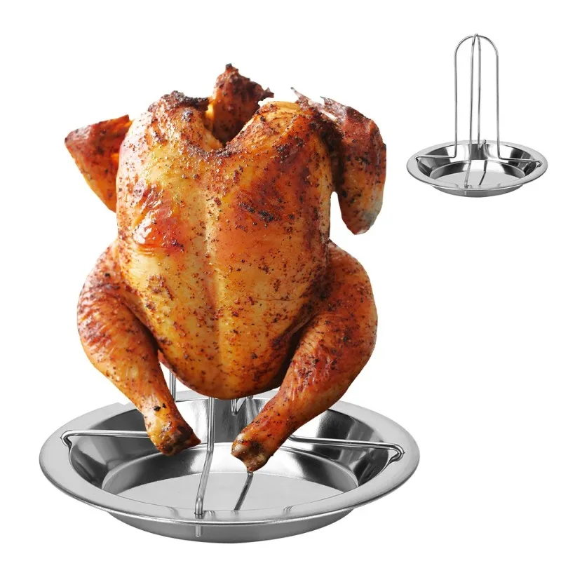 Roasting Chicken Grill Stand Roaster Rack with Tray Kitchen Outdoor BBQ Tools Stainless Steel Non-stick Grilled Chicken Plate