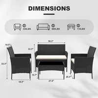 4-Piece Pe Rattan Patio Set, 3 Armchairs With Glass Top Table & Cushions, Outdoor Wicker Furniture For Garden & Balcony 3